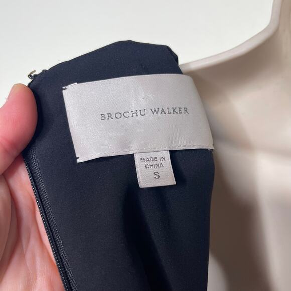 Brochu Walker Pleated Front Detail Black Onyx Silk HILDE Midi Dress SMALL sz S - Picture 3 of 13